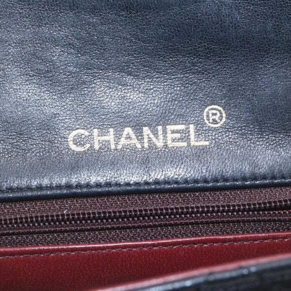 CHANEL Mini Matelasse Chain Flap Shoulder Bag Lamb Skin Black Gold Auth 28471AM - Picture 10 of 16